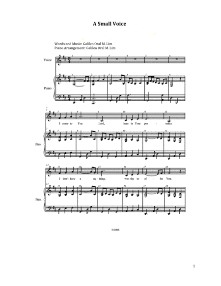 Free Sheet Music A Small Voice