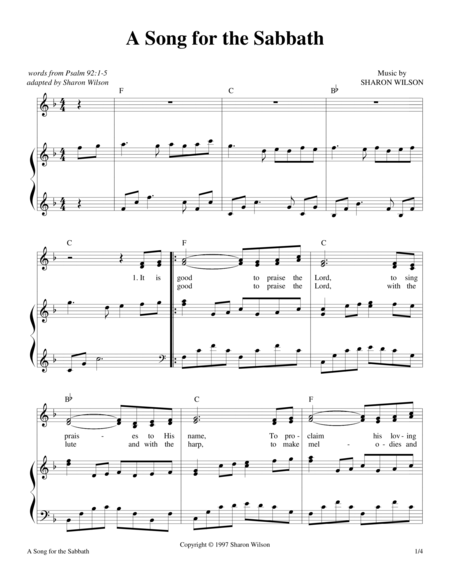 A Song For The Sabbath Psalm 92 Vocal Duet Sheet Music