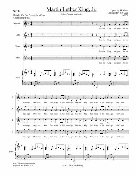 A Song In Praise Of Martin Luther King Jr For Satb Choir Sheet Music