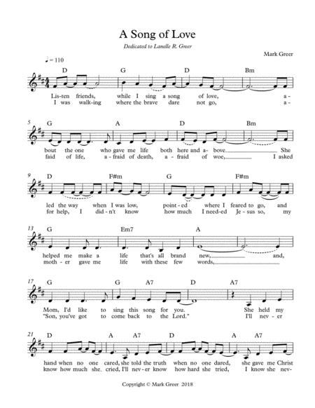 A Song Of Love Sheet Music