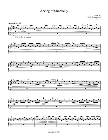 Free Sheet Music A Song Of Simplicty