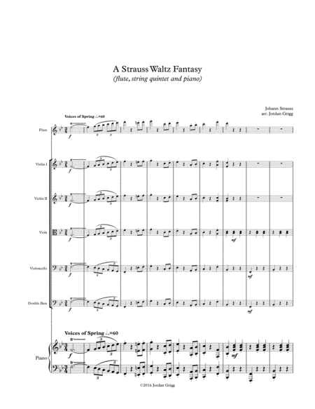 A Strauss Waltz Fantasy Flute String Quintet And Piano Sheet Music