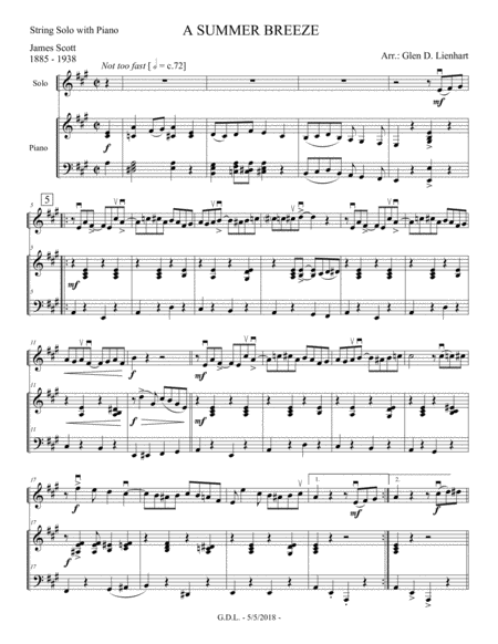 A Summer Breeze A Ragtime Two Step Sheet Music