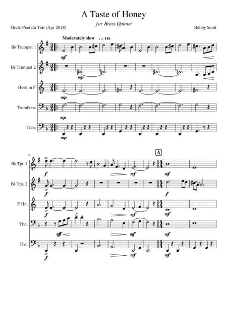 Free Sheet Music A Taste Of Honey Bobby Scott Ric Marlow Brass Quintet