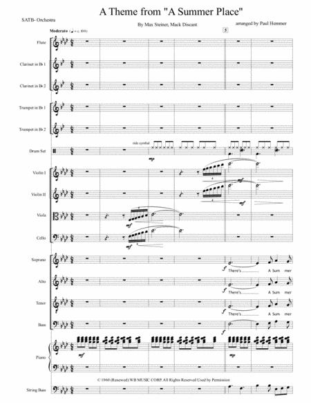 A Theme From A Summer Place Chorus Orchestra Sheet Music