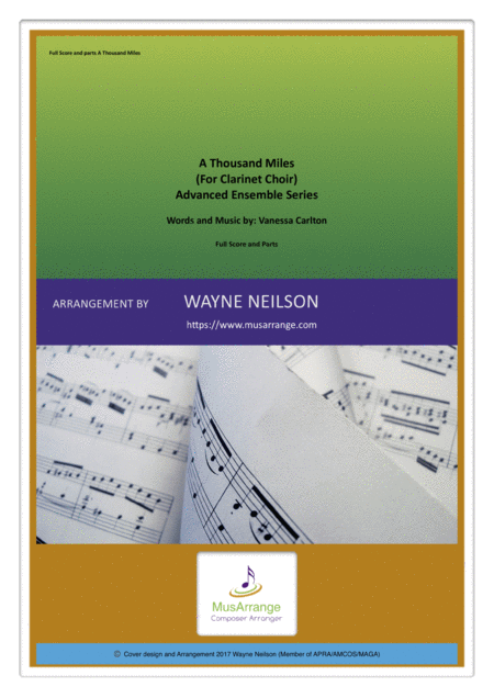 Free Sheet Music A Thousand Miles For Clarinet Choir Advanced Ensemble Series