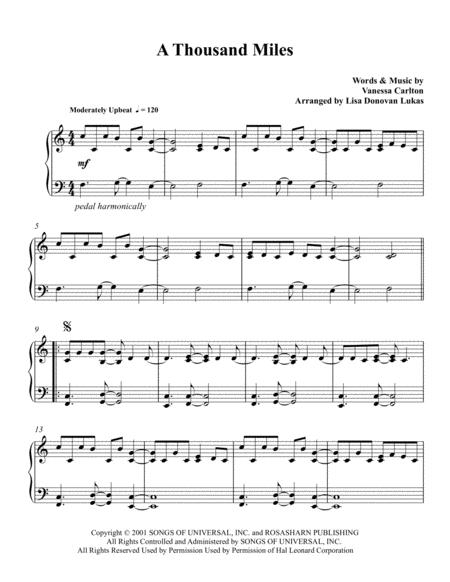 A Thousand Miles For Solo Piano Sheet Music