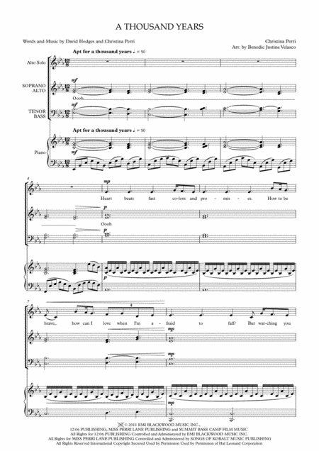 A Thousand Years Alto Solo Choir And Piano Sheet Music