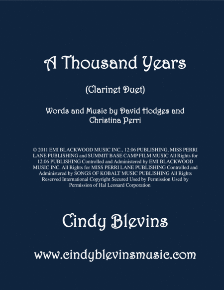 Free Sheet Music A Thousand Years Arranged For Clarinet Duet