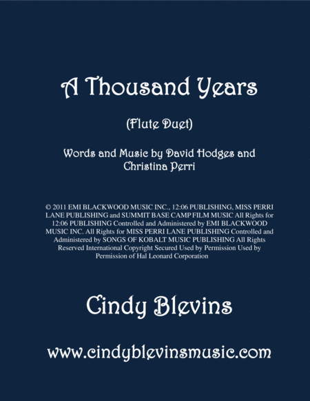 A Thousand Years Arranged For Flute Duet Sheet Music