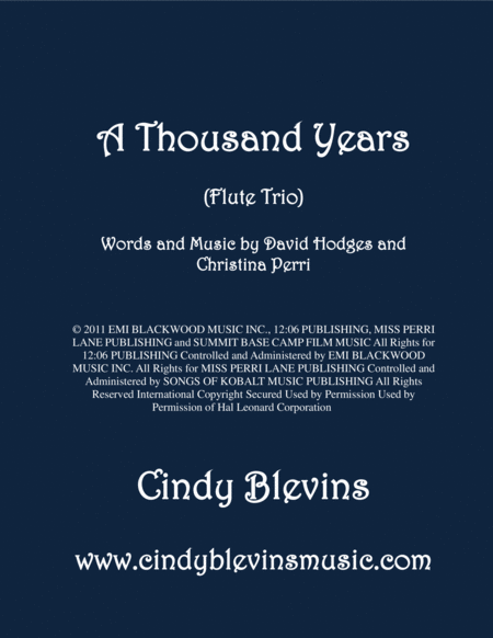 A Thousand Years Arranged For Flute Trio Sheet Music