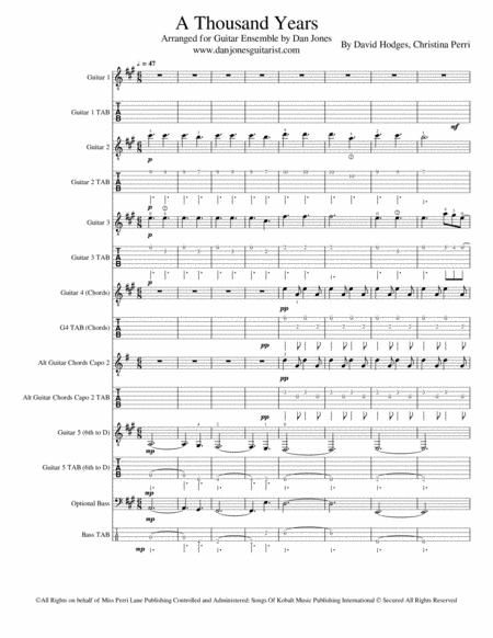 A Thousand Years Arranged For Intermediate Guitar Ensemble Sheet Music