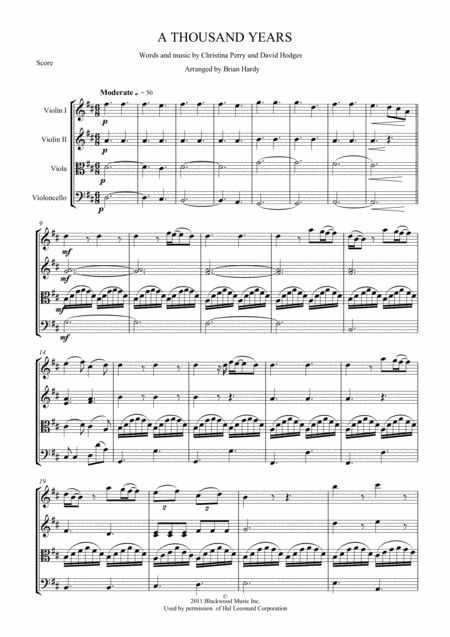 Free Sheet Music A Thousand Years Bacchus Quartet