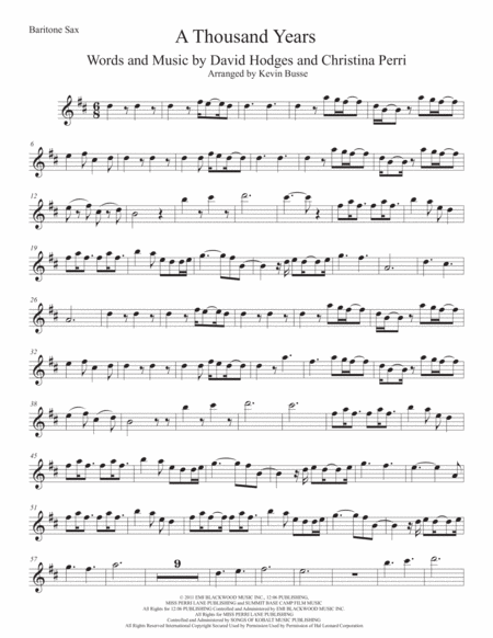 A Thousand Years Bari Sax Sheet Music