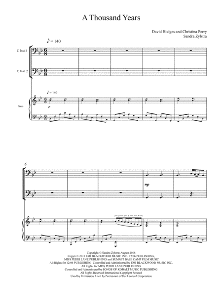 A Thousand Years Bass C Instrument Duet Sheet Music