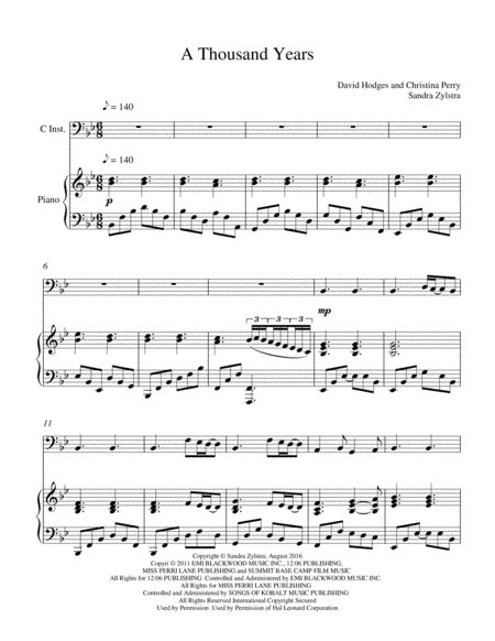 A Thousand Years Bass C Instrument Solo Sheet Music