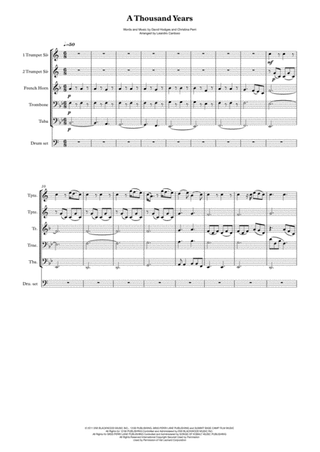 A Thousand Years Brass Quintet Sheet Music