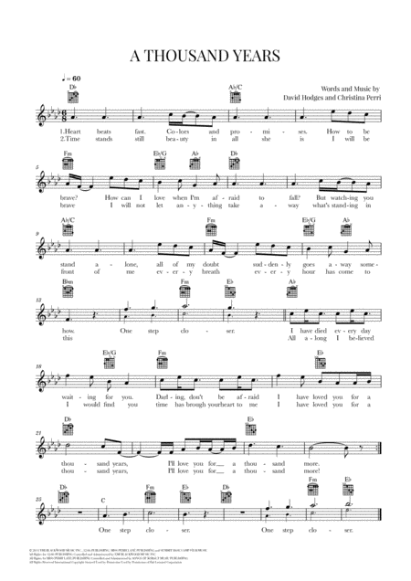 A Thousand Years Christina Perri Guitar Lead Sheet A Flat Major Sheet Music