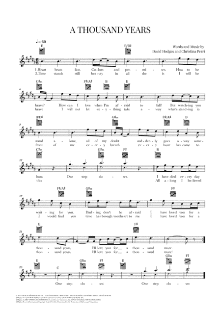 A Thousand Years Christina Perri Guitar Lead Sheet B Major Sheet Music