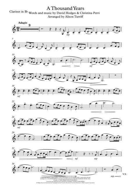 Free Sheet Music A Thousand Years Clarinet In Bb Solo Part