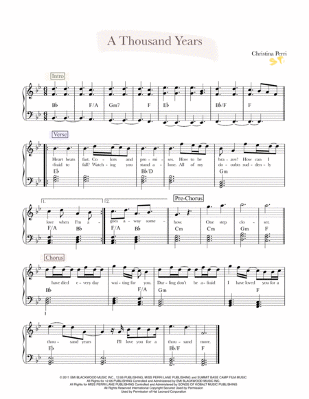 A Thousand Years Easiest Piano Arrangement Sheet Music