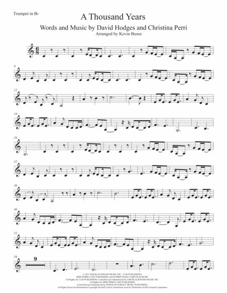 A Thousand Years Easy Key Of C Trumpet Sheet Music