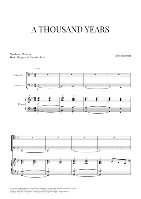 A Thousand Years For 2 Cellos And Piano Sheet Music