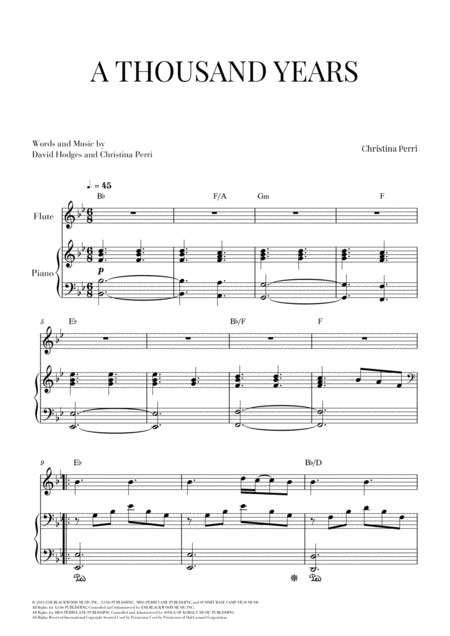 A Thousand Years For Flute And Piano Sheet Music