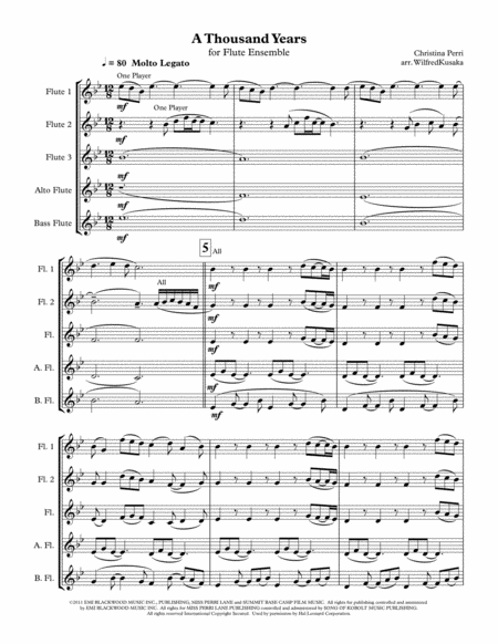 A Thousand Years For Flute Ensemble Sheet Music