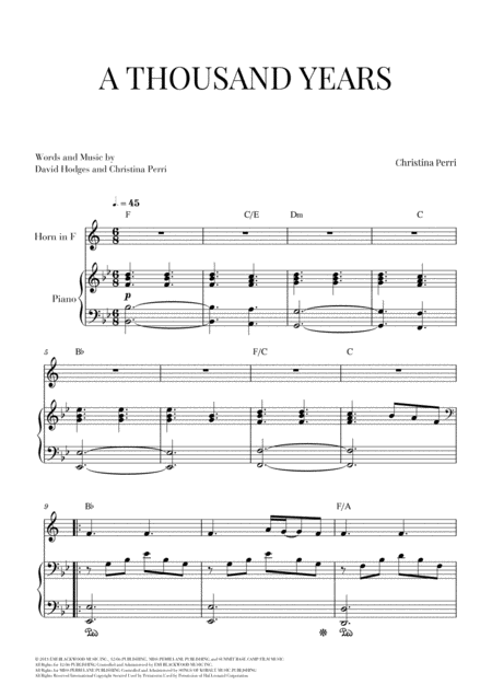 A Thousand Years For French Horn And Piano Sheet Music