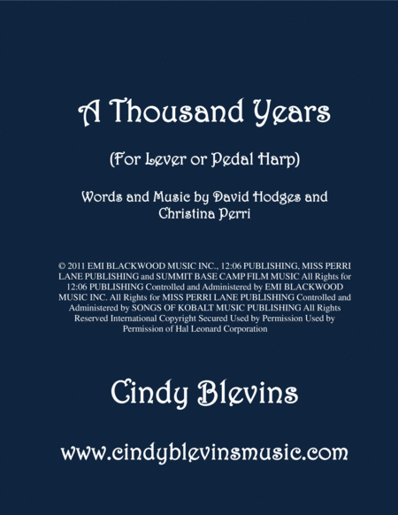 Free Sheet Music A Thousand Years For Lever Or Pedal Harp