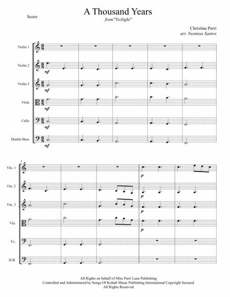 Free Sheet Music A Thousand Years For String Quintet Easy