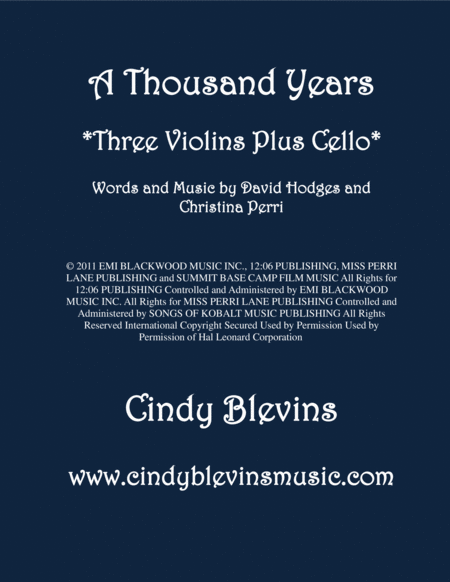 Free Sheet Music A Thousand Years For Three Violins And Cello