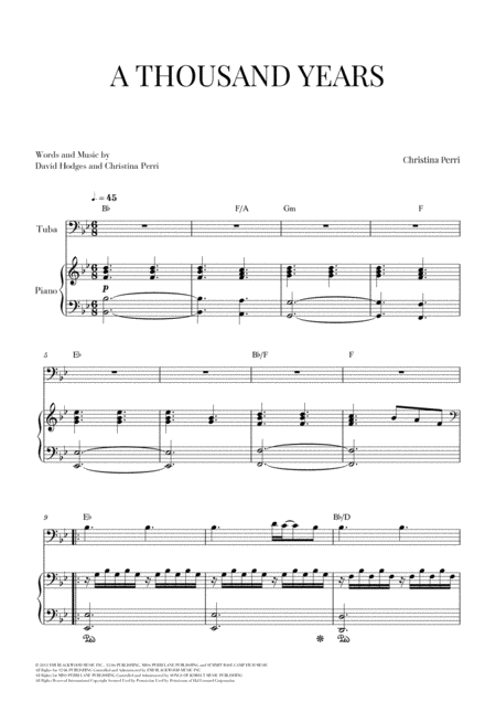 A Thousand Years For Tuba And Piano Sheet Music