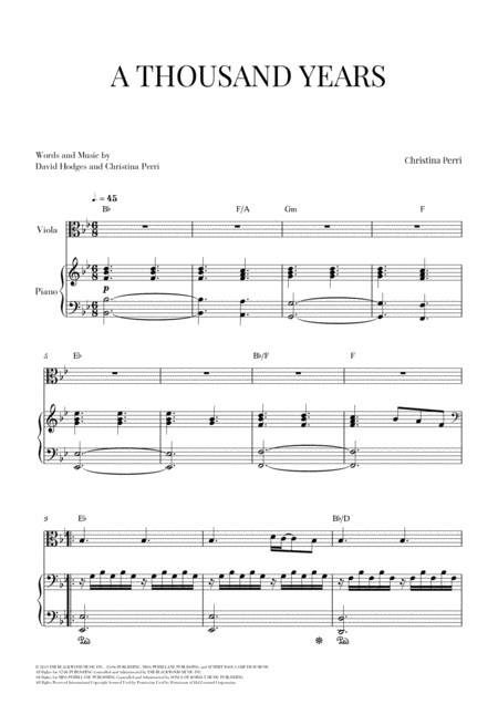 A Thousand Years For Viola And Piano Sheet Music