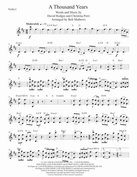 A Thousand Years For Violin Solo Sheet Music