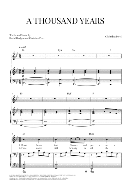 Free Sheet Music A Thousand Years For Voice And Easy Piano Lead Sheet With Chords