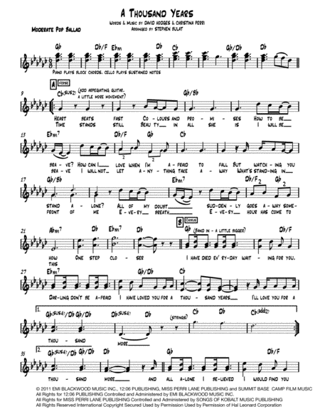 A Thousand Years Lead Sheet Melody Lyrics Chords In Key Of Gb Sheet Music