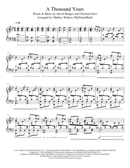 Free Sheet Music A Thousand Years Mypianomind Piano Arrangement
