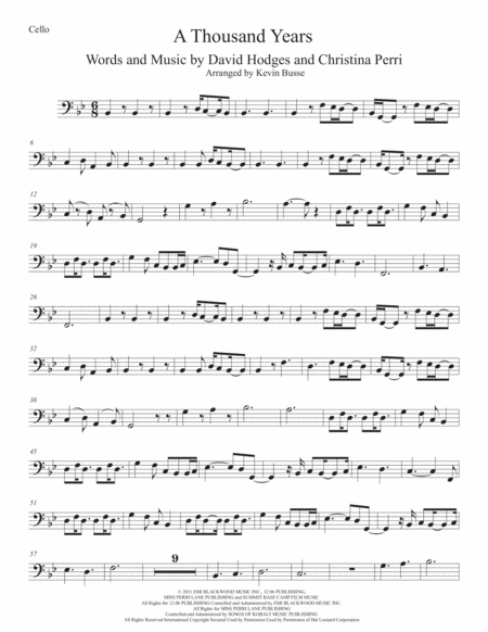 A Thousand Years Original Key Cello Sheet Music