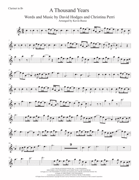 Free Sheet Music A Thousand Years Original Key Clarinet