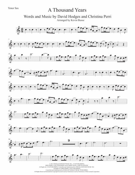 Free Sheet Music A Thousand Years Original Key Tenor Sax