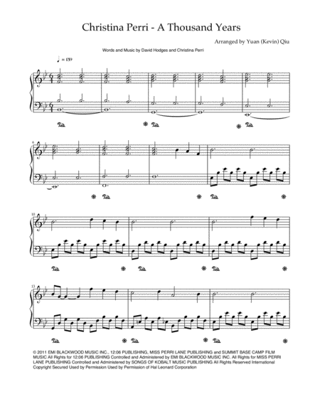 A Thousand Years Piano Sheet Music