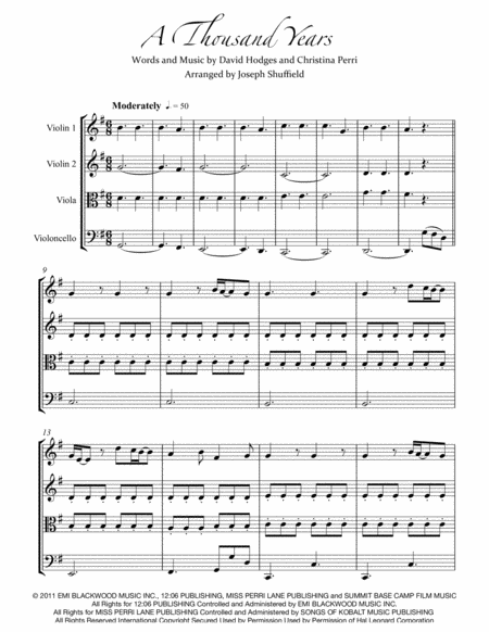 Free Sheet Music A Thousand Years String Quartet Score Parts