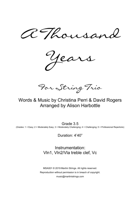 A Thousand Years String Trio Sheet Music