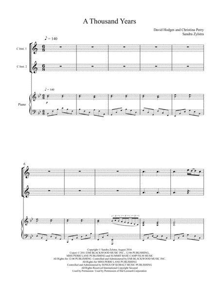 A Thousand Years Treble Bb Instrument Duet Sheet Music