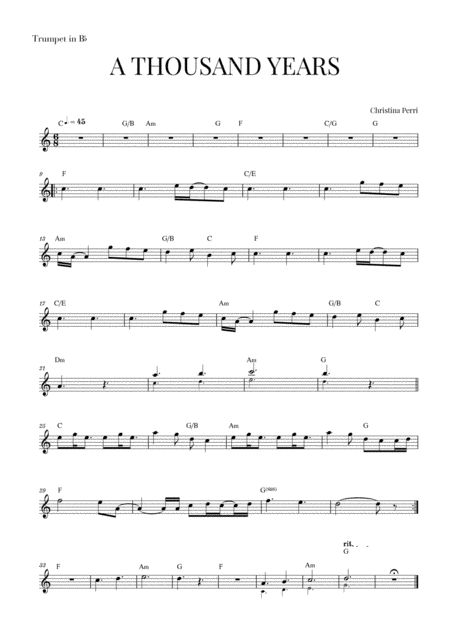 A Thousand Years Trumpet In Bb Sheet Music