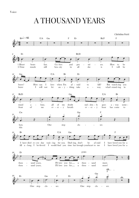 A Thousand Years Vocal Lead Sheet Sheet Music