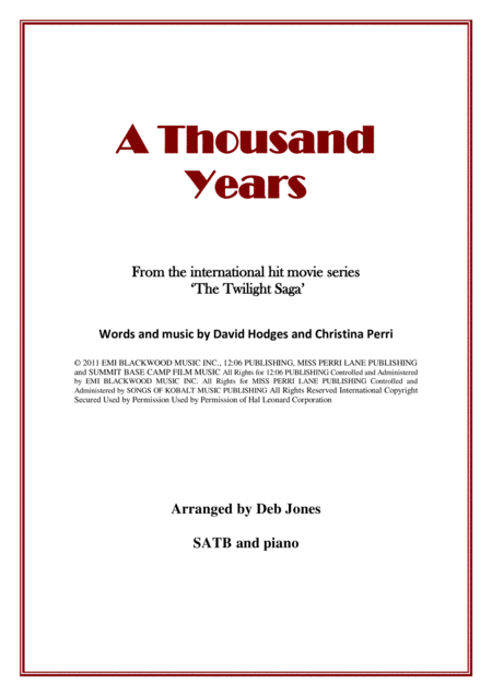 A Thousand Years Sheet Music