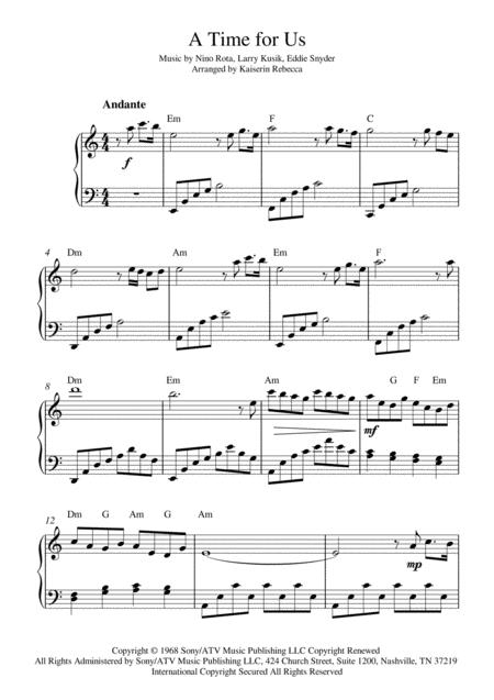 A Time For Us Love Theme Piano Solo With Chords Sheet Music